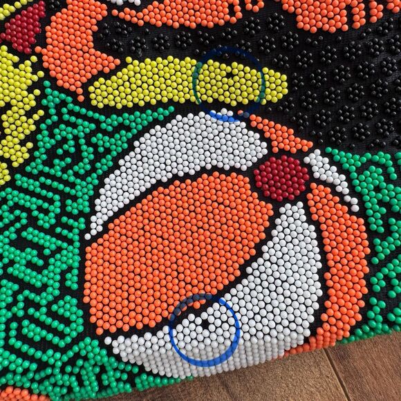 Vintage 70s Beaded Neon Cat Kitten Shoulder Bag Purse Satchel Retro Drawstring - Picture 11 of 11